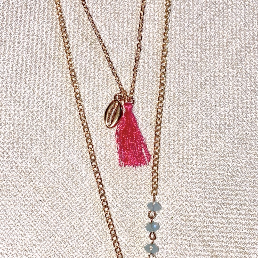Flamingo double layer tassel charm necklace - Picture 3 of 3